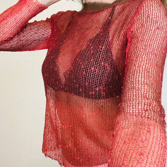 Orange Ombré Mesh Top - Picture 2 of 12